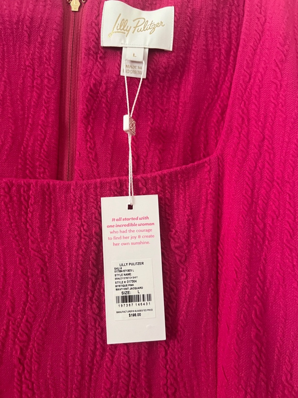 Lilly Pulitzer Brinley Stretch Shift Wavy Jacquard Mystique Pink Dress Size L - Picture 7 of 15